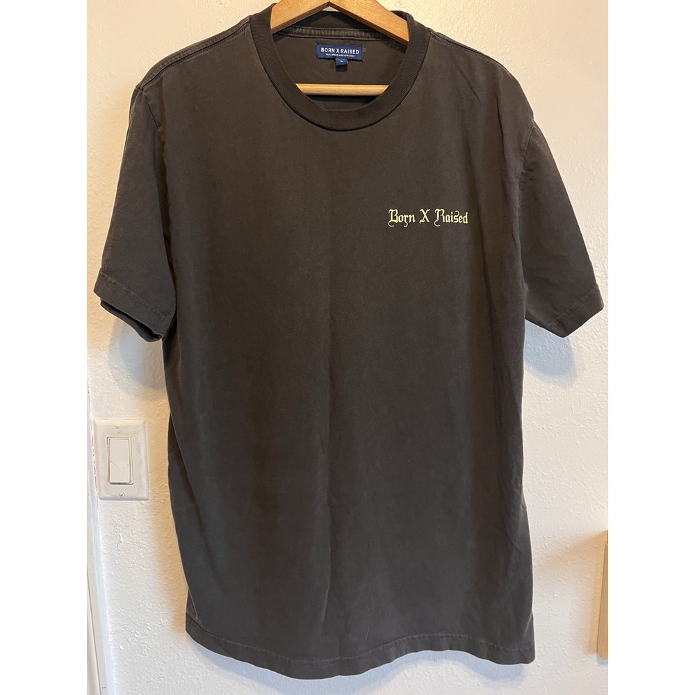 Born X Raised Shirt Mens Size Large Gray With F___ School On Back Short Sleeve T